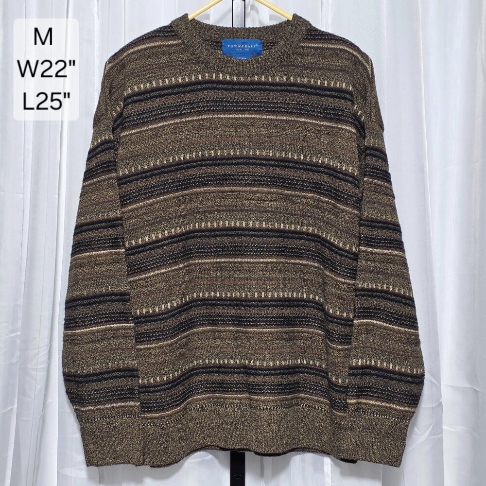 Vintage Towncraft Textured Striped Sweater Earth Tones Grunge Men's Medium